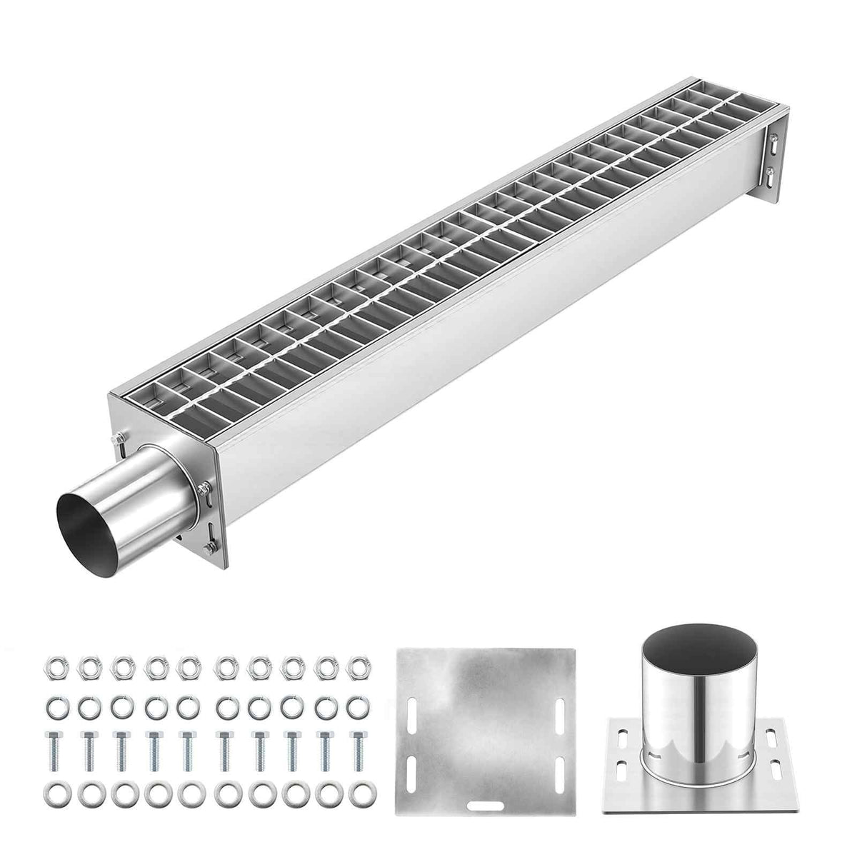 Trench Drain, 43.3 x 5.8 x 5.5 in, Linear Drainage Channel with Carbon Steel Grate, 304 Stainless Steel Channel Drain, Premium Outdoor Drainage System for Driveway, Patio, Pool, Garden, Silver