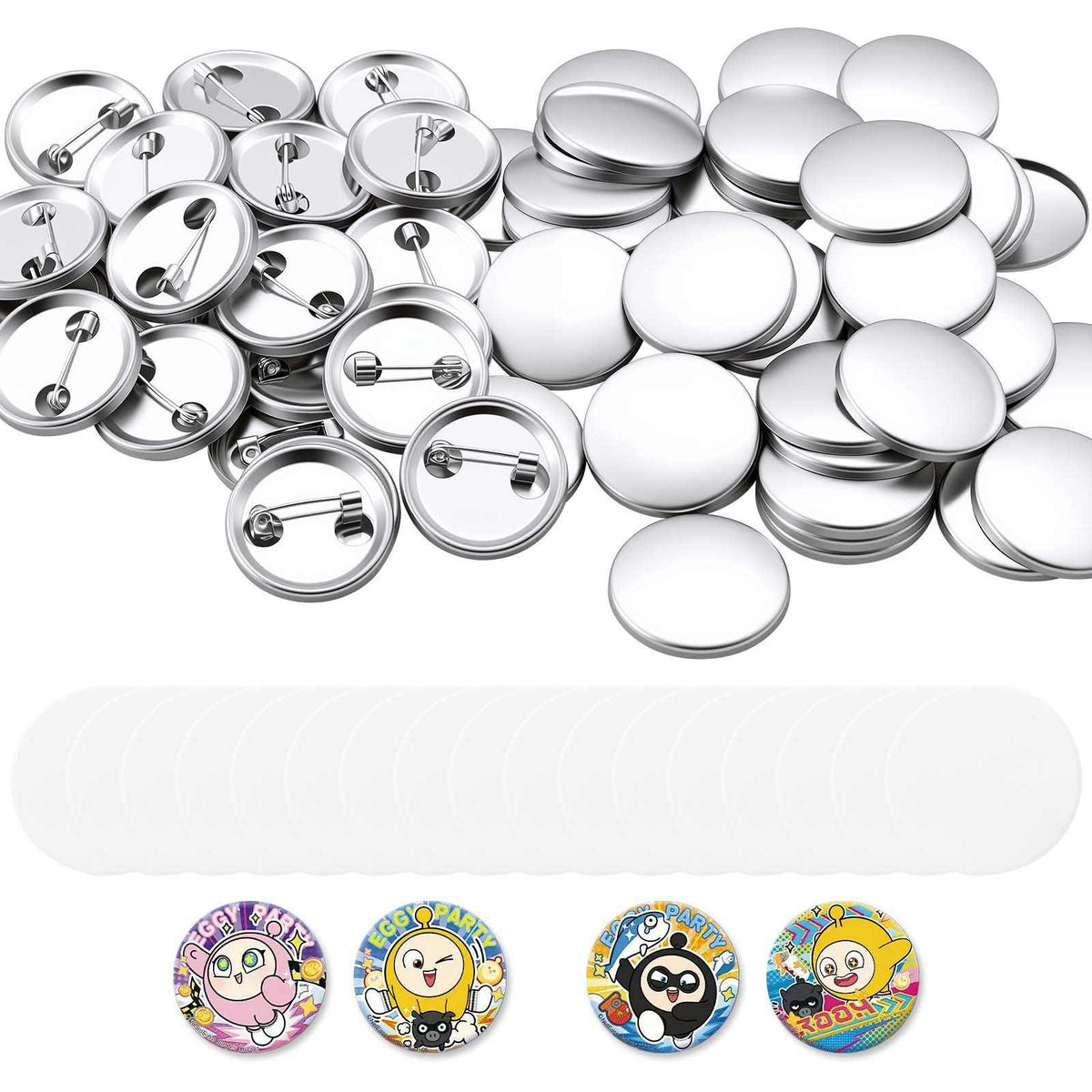 Button Maker Supplies 200 Sets 0.98 in / 25 mm Pin Back Button Parts, with Metal Backs, Metal Shells, Clear Mylar Films, and Blank Circle Papers, for Home DIY, School Events, and Custom Studio