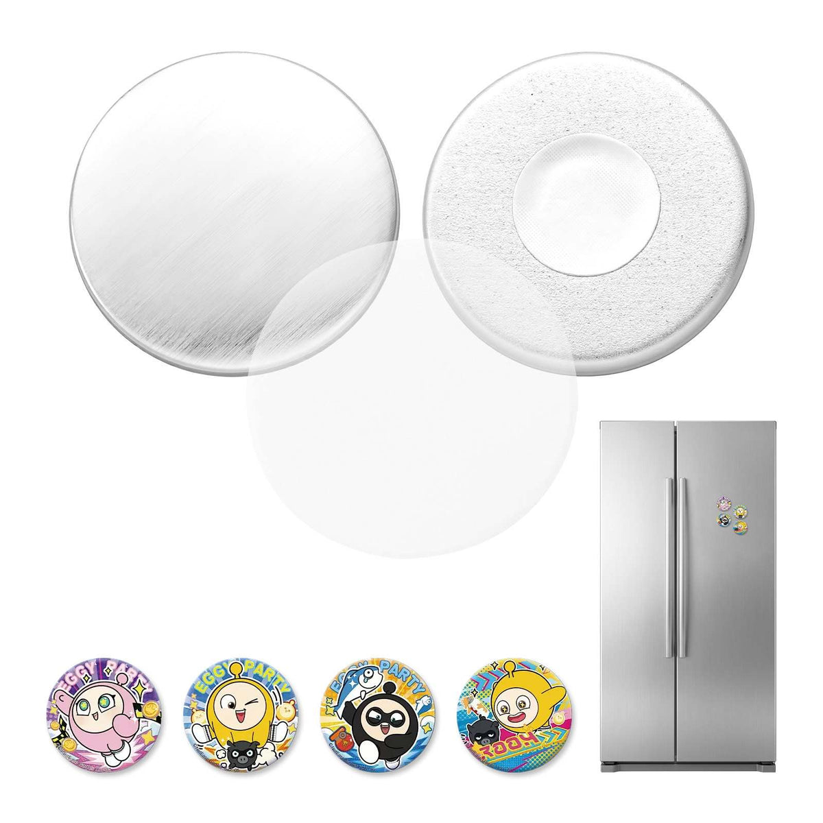 Button Maker Supplies 50 Sets 1.26 in / 32 mm Refrigerator Magnets, Button Parts with Magnetic Backs, Metal Shells, Clear Mylar Films, and Blank Circle Papers, for Home DIY and Kitchen Decor