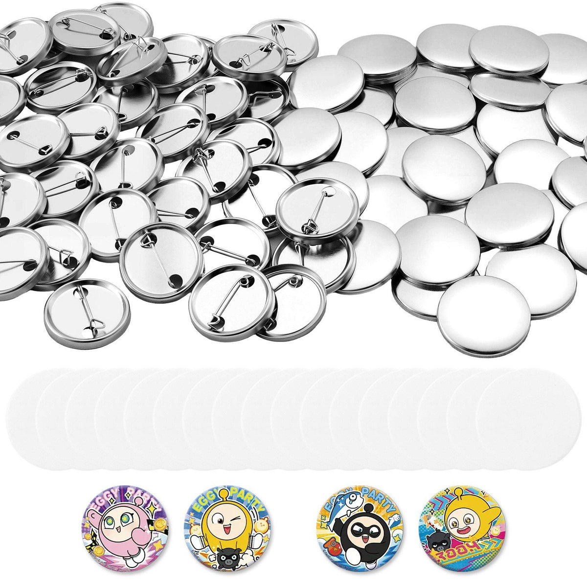 Button Maker Supplies 200 Sets 1.26 in / 32 mm Pin Back Button Parts, with Metal Backs, Metal Shells, Clear Mylar Films, and Blank Circle Papers, for Home DIY, School Events, and Custom Studio