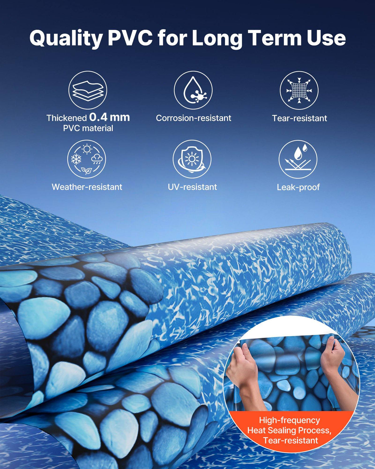 27ft Pool Liner, Round UniBead Swimming Pool Liner for 52 in Wall Height, Premium Vinyl, Easy Install with Leak-Proof Patches, Designed for Steel Sided Above-Ground,Outdoor, Boulder Swirl