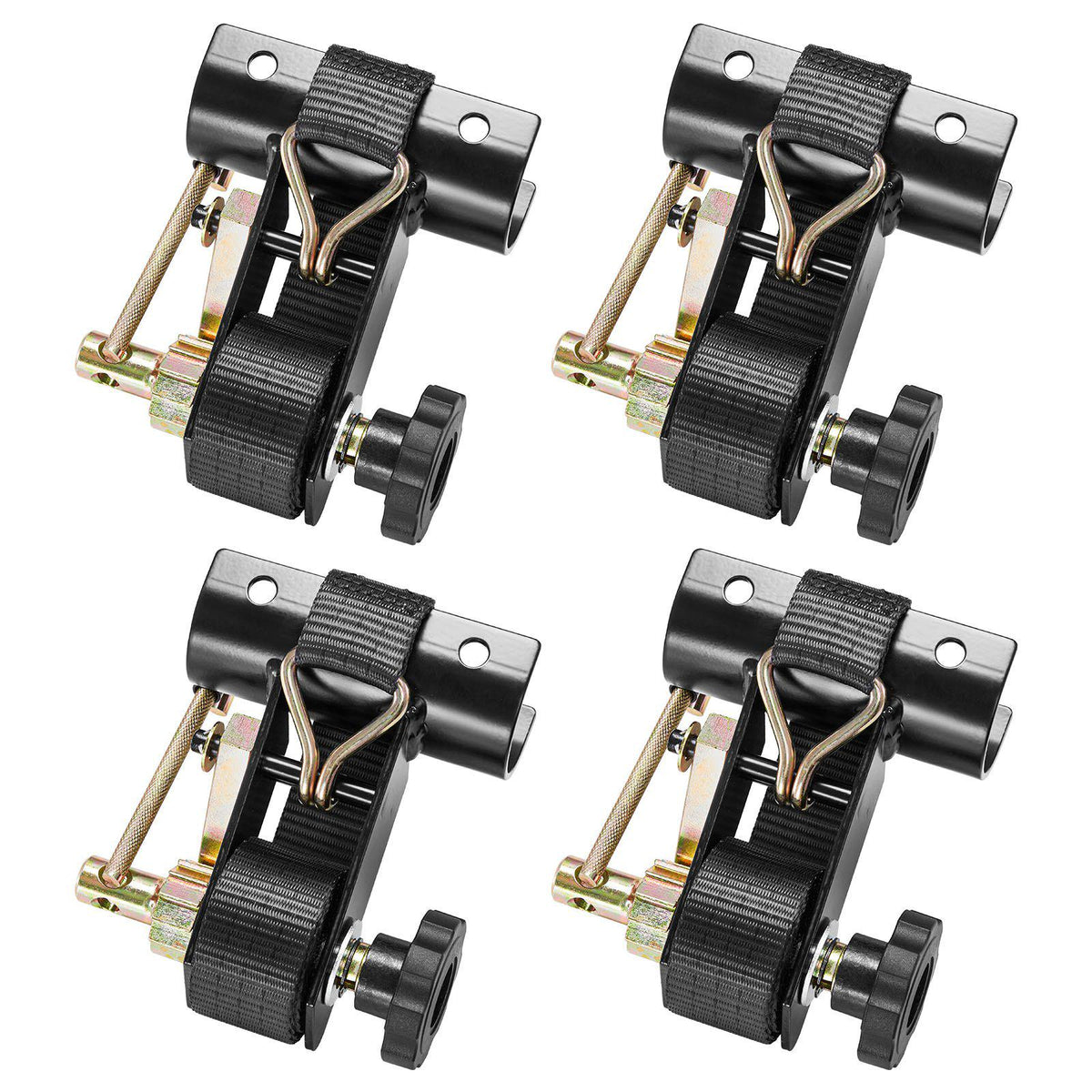 Ladder Rack Ratchet Straps, 1.87-2 in Black Round Tube Mount, 1.5 in Wide x 7.4 ft Long Black Ladder Rack Straps with Double J-Hooks, 500 lbs Load Heavy Duty, Cargo Buckle Lock Strap (4 Pack)