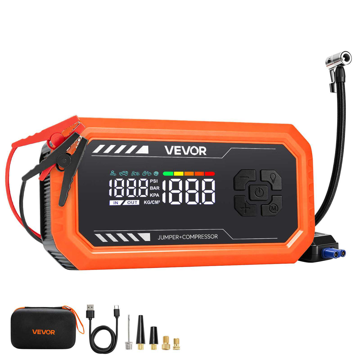 Jump Starter with Air Compressor 3000A Peak Car Battery Jump Box, Portable for 9.0L Gas / 6.5L Diesel, 150 PSI Auto-Shutoff Tire Inflator, Power Bank, 12V Battery Charger, with LED Flashlight