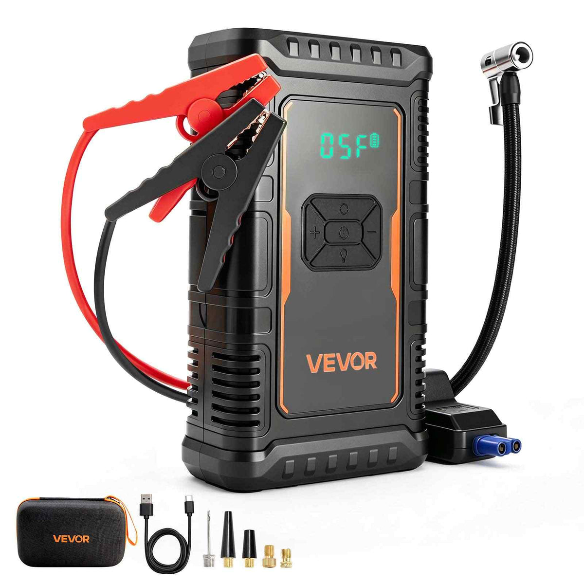 Jump Starter with Air Compressor 1600A Peak Car Battery Jump Box, Portable for 6.0L Gas / 3.0L Diesel, 150 PSI Auto-Shutoff Tire Inflator, Power Bank, 12V Battery Charger, with LED Flashlight