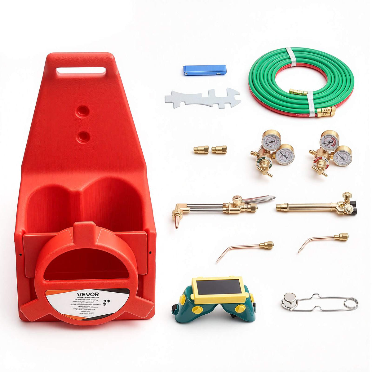 Oxygen Acetylene Torch Kit with Check Valves, Gas Welding Cutting Torch Kit, Portable Oxy Acetylene Brazing Set with 15FT Twin-Hose, 1 Cutting Tip, 2 Welding Tips, 2 Regulators & Cylinder Holder