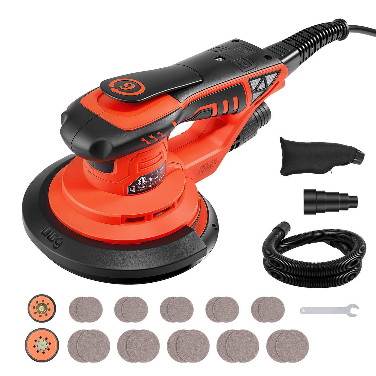 5 & 6-Inch Random Orbital Sander 400W Brushless Orbital Sander, 4000-10000RPM 7 Speeds Electric Palm Sanders with 20PCS Sandpapers, Dust Bag & Vacuum Hose for Woodworking Detailing Sanding