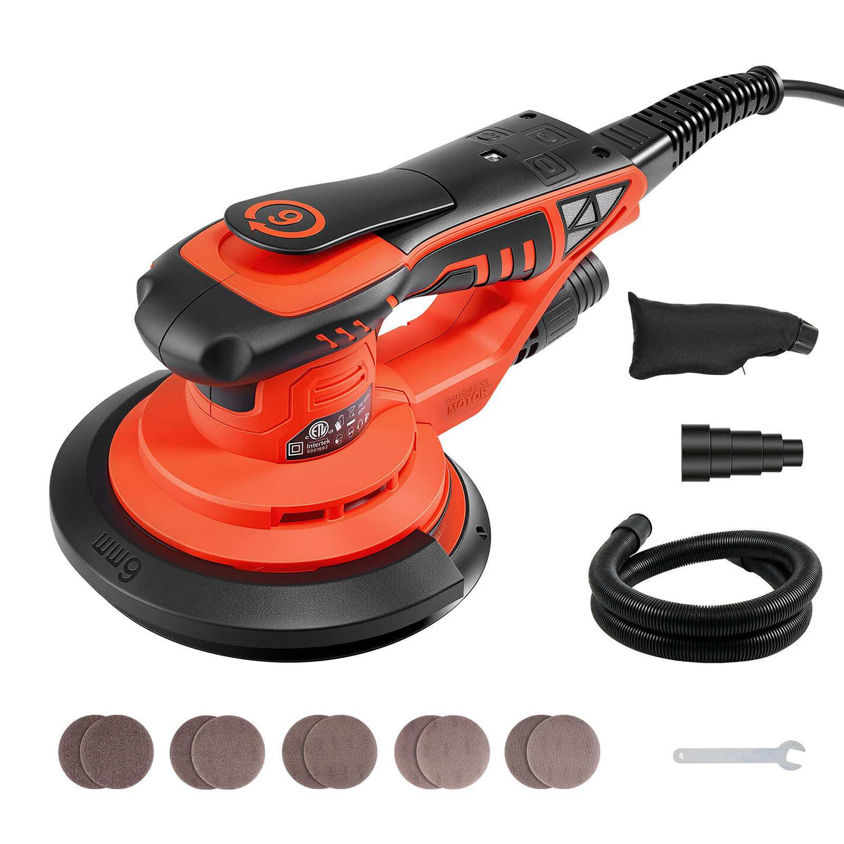 6-Inch Random Orbital Sander 400W Brushless Orbital Sander, 4000-10000RPM 7 Speeds Electric Palm Sanders with 10PCS Sandpapers, Dust Bag & Vacuum Hose for Woodworking Detailing Sanding