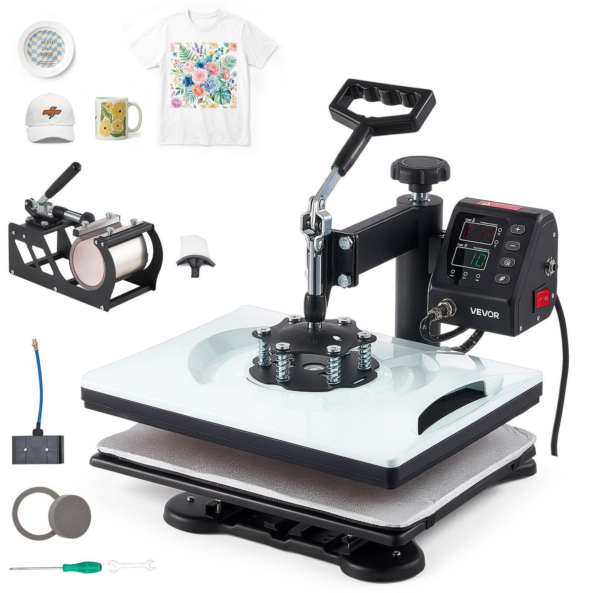 Heat Press Machine 12 x 15 in 5-in-1 Combo Sublimation Press Machine, Heat Up Fast and Even, Digital Precise Time and Temp Control, Multi-Function, for T-Shirts, Mugs, Tumblers, Caps, Plates