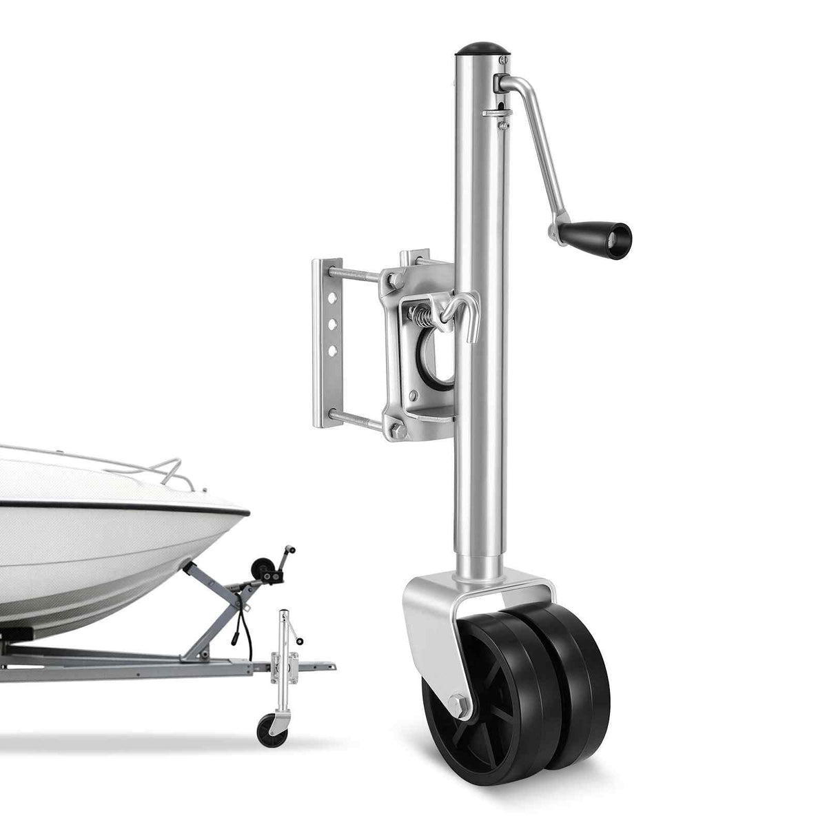 Trailer Jack with Wheel, 2000 lbs Load Capacity, Heavy Duty Swivel Boat Trailer Jack with PP Dual Wheel & Ergonomic Handle, 15-27 Inch Lift Range, Fit for RVs, Boats and Utility Trailers