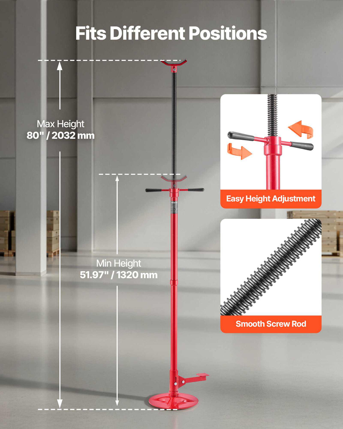 Underhoist Support Stand, 3/4 Ton (1653 lbs) Capacity Under Hoist Jack Stand, Lifting from 51.97" to 80", Bearing Mounted Spin Handle, Foot Pedal, 12" Diameter Base, Support Vehicle Components