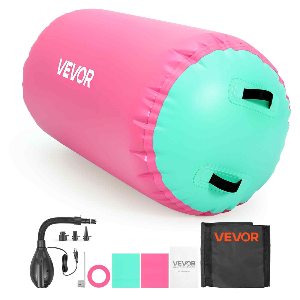 Gymnastics Barrel Air Roller 23.6x40 in Inflatable Tumbling Air Mat, Octagon Tumbler Trainer with Electric Pump, Equipment for Back Handspring Training/Home Use/Gym/Yoga/Cheerleading, Pink
