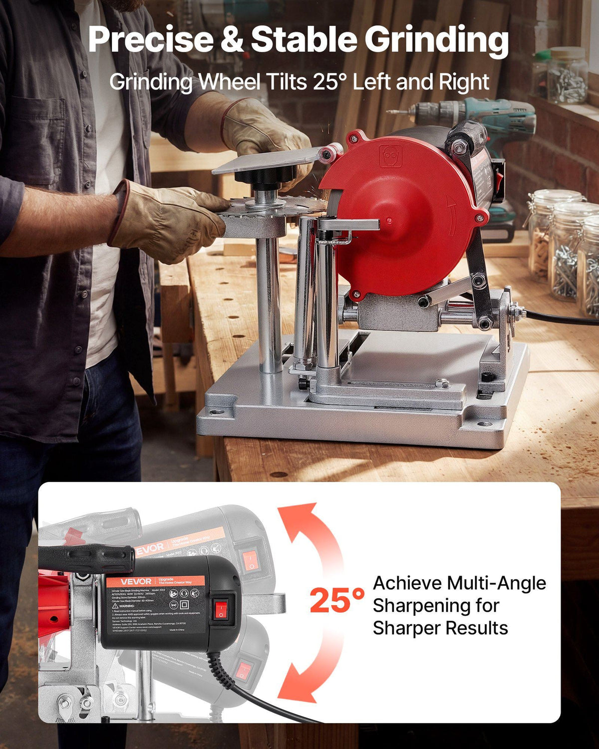 Circular Saw Blade Sharpener, 140W 3800RPM Electric Saw Blade Sharpening Machine with 4" Ceramic & Diamond Grinding Wheels - Fits 3.5" to 15.7" Diameter Circular Saw Blades