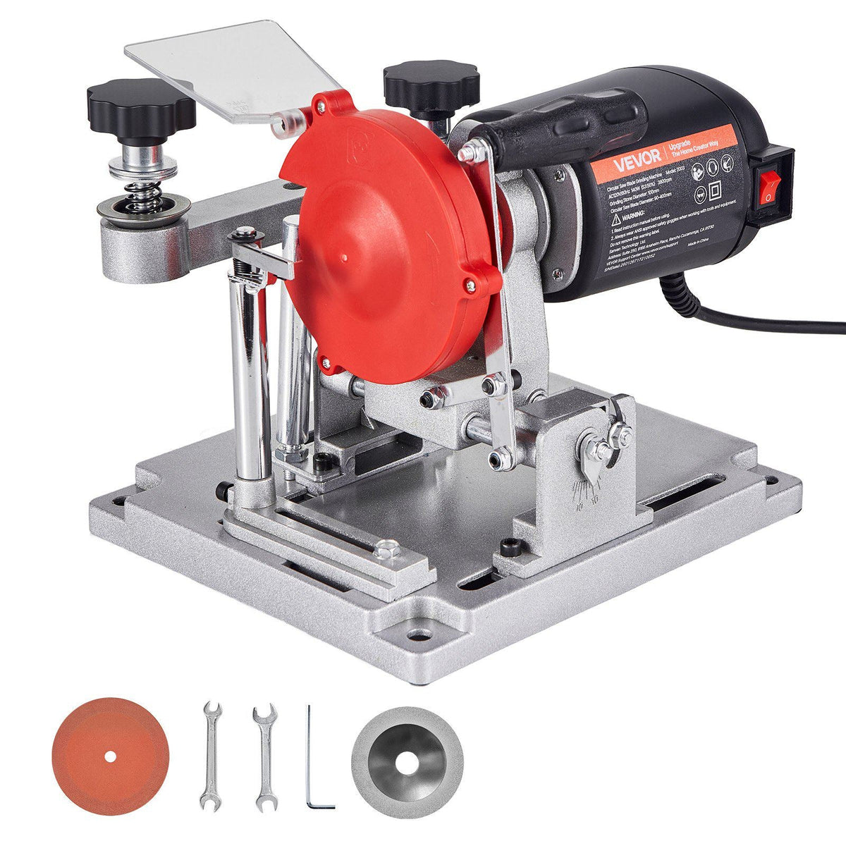 Circular Saw Blade Sharpener, 140W 3800RPM Electric Saw Blade Sharpening Machine with 4" Ceramic & Diamond Grinding Wheels - Fits 3.5" to 15.7" Diameter Circular Saw Blades