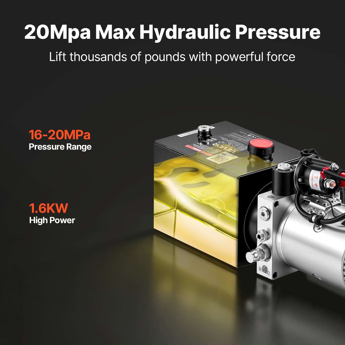4 Quart Hydraulic Pump, Single Acting Hydraulic Power Unit, 3200 PSI Max Relief Pressure, 0.91 GPM Flow Rate, DC12V 1.6KW Power Unit for Dump Trailer Car Lifting (Horizontal Installation)