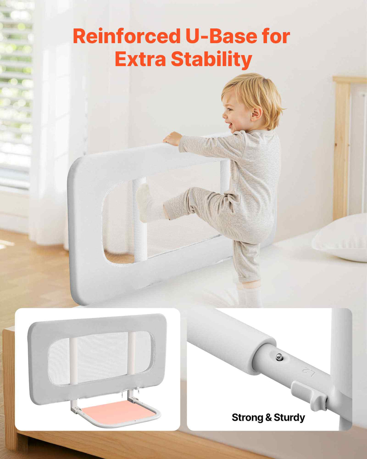 Toddler Bed Rail, Kids Beds Guard Rail with Reinforced Iron Pipe and Oxford Cloth, Adjustable Height Bed Side Railing, Portable Guard Bumper Barrier for Crib, Bunk, 31.5 x 26.38 in, 1 Piece