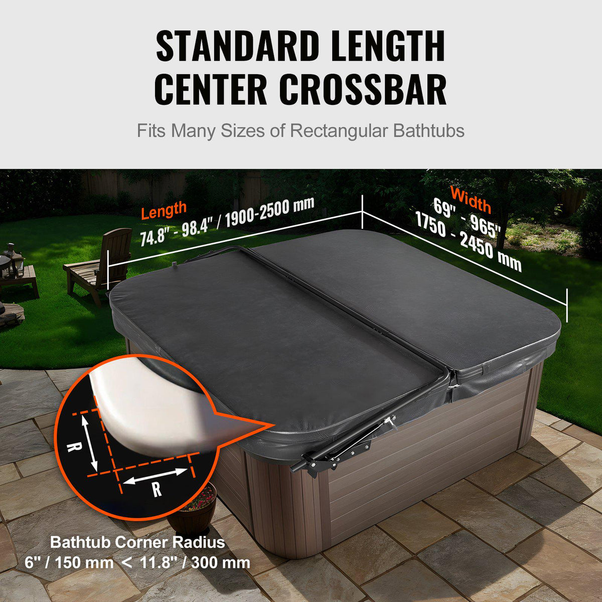 Hot Tub Cover Lift, Spa Cover Lift, Hydraulic, Width 69" - 96.5" Adjustable, Installed on Both Sides at the Top, Suitable for Various Sizes of Rectangular Bathtubs, Hot Tubs, Spa