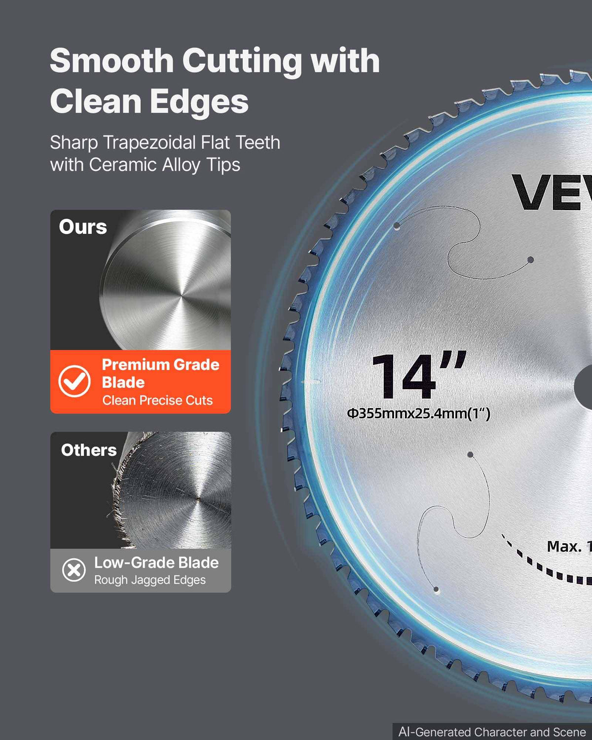 Chop Saw Blade 14-in 66 Teeth Cermet-Tipped Metal Cold Cutting Blade, Compatible with Chop Saws, 4000 Cuts, Cutting Smooth Surfaces with No Burrs, Noise Reduction and Heat Dissipation Holes