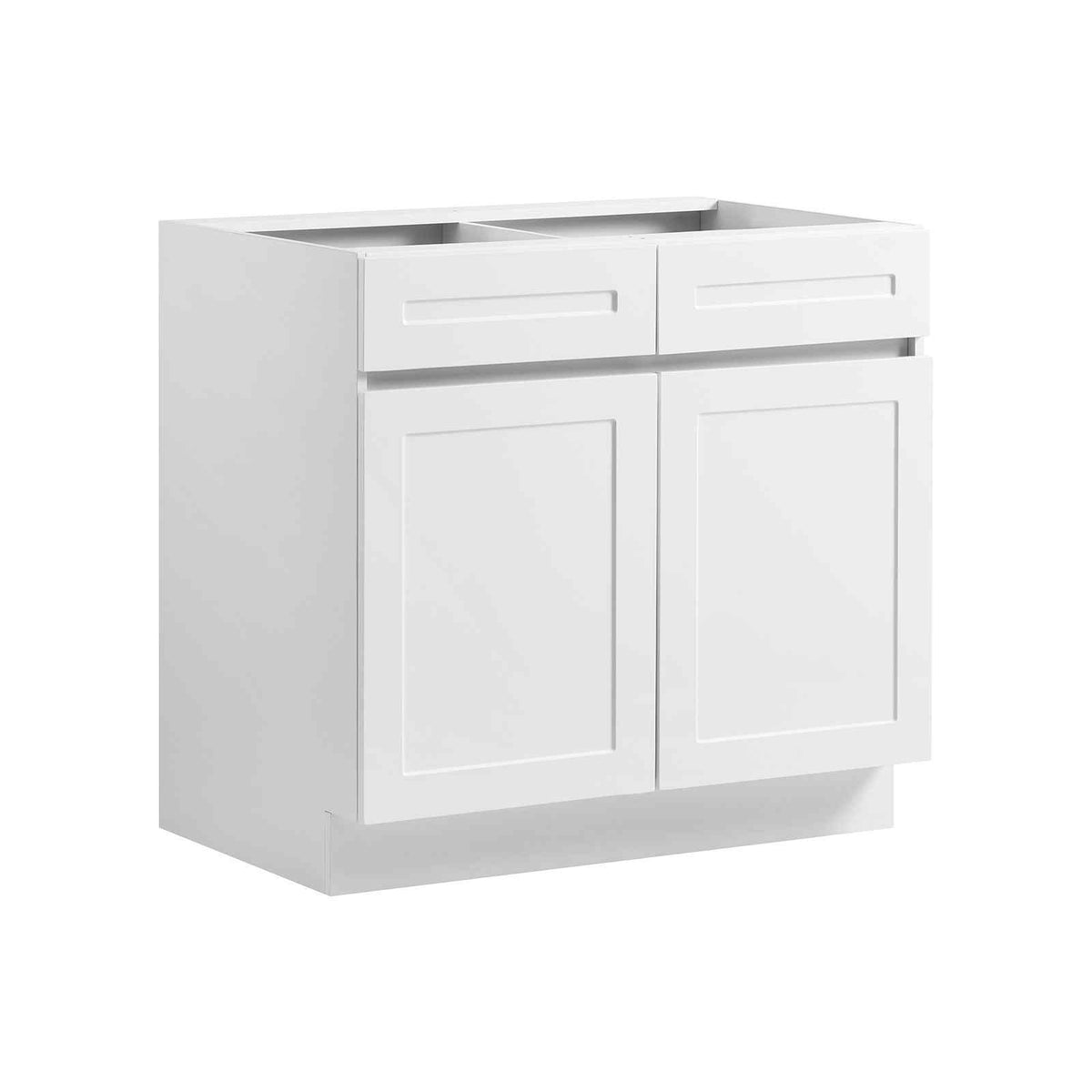 White Shaker Base Cabinet Ready to Assemble, 36"W Unassembled Cabinet, 36" W x 24" D x 34.5" H, with 2 Doors, 2 Drawers, Adjustable Shelf, Soft-Close Hardware, for Home, Office, and Laundry Room