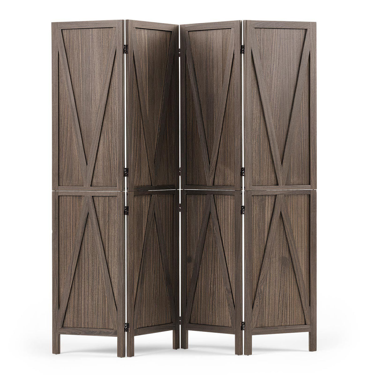 Wood Room Divider 4 Panels Wood Folding Privacy Screen X Pattern, For Room Separation & Home Decor, 67 inches Tall, Solid Frame, 360° Two-Way Hinges, Rustic Wooden Partition with Hardware
