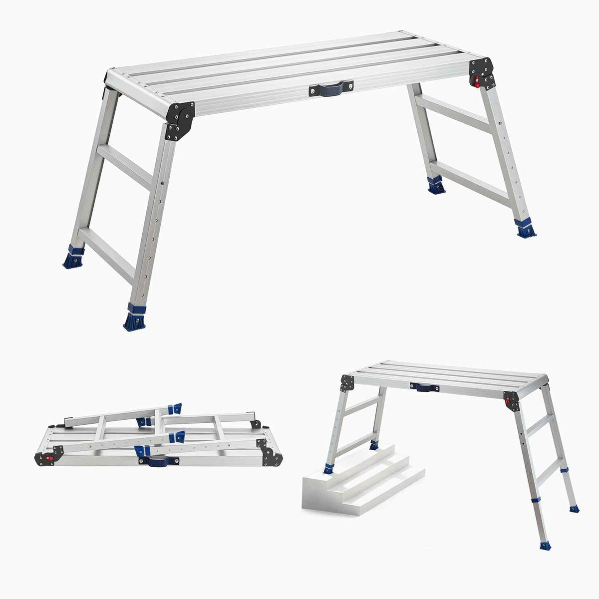 Folding Work Platform, Adjustable Height 23-34.5 in, 40 x 18 in Aluminum Step Stool, 500 lbs Load Capacity, Heavy Duty Non-Slip Platform Ladder, Portable Work Bench for Painting, Maintenance