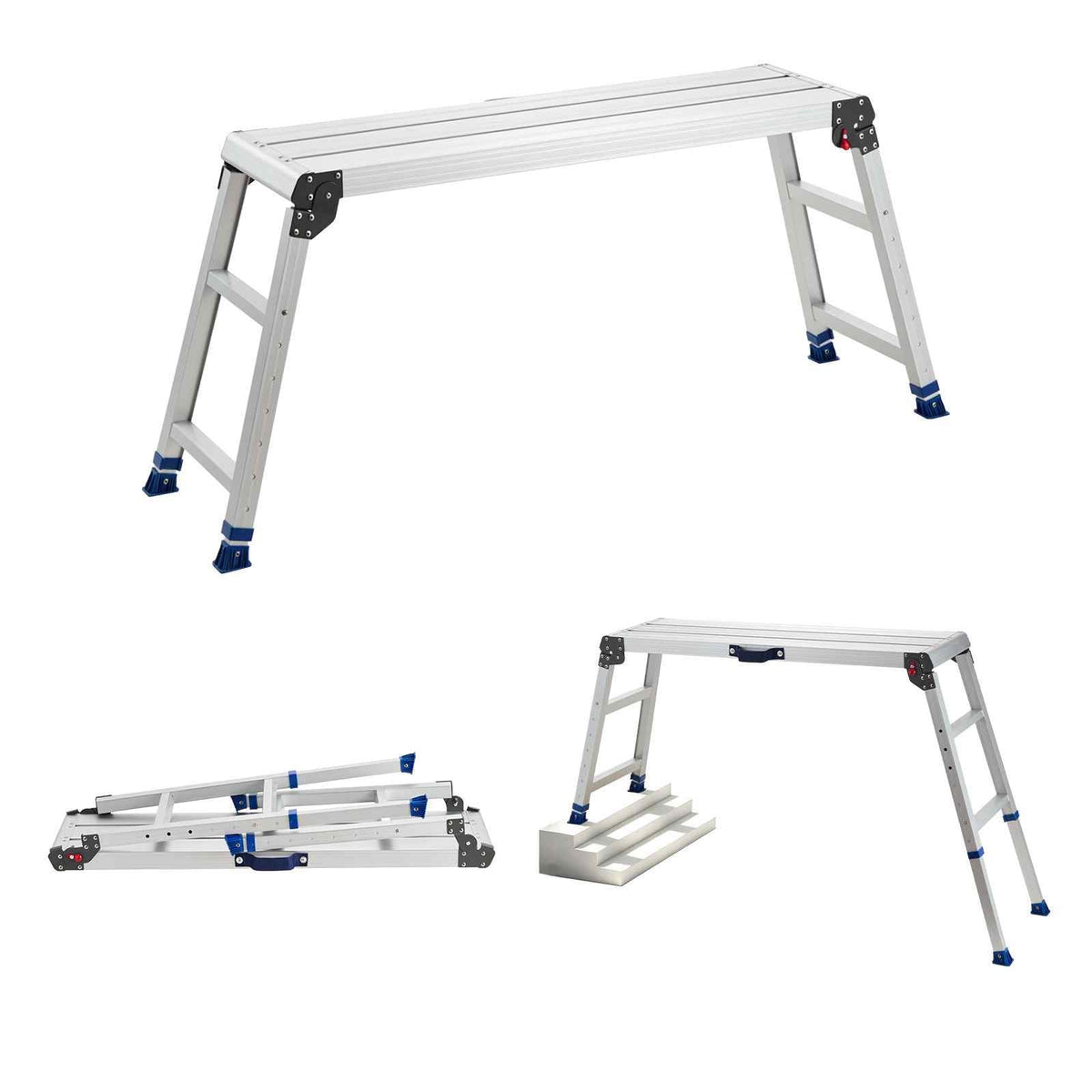 Folding Work Platform, Adjustable Height 23-34.5 in, 40 x 12 in Aluminum Step Stool, 500 lbs Load Capacity, Heavy Duty Non-Slip Platform Ladder, Portable Work Bench for Painting, Maintenance