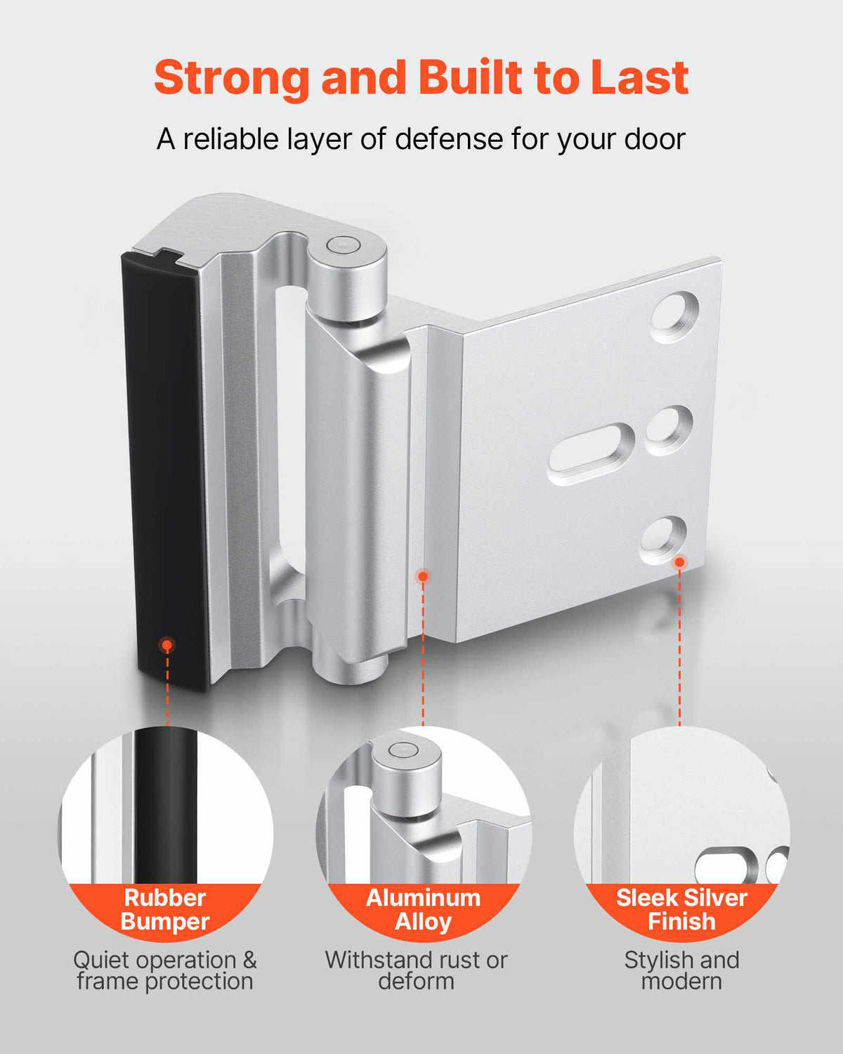 Door Reinforcement Lock, 2 Pack Home Security Door Lock, with 3 Inch Stop Withstand 800 lbs of Force, with 8 Screws, for Inward-Opening, Aluminum Alloy, Add Extra High Security to Your Home