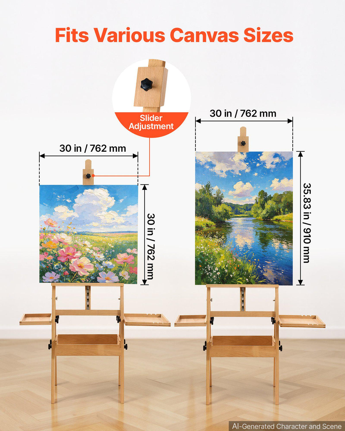 Studio H-Frame Easel Holds Canvas Up to 35.43" Solid Beech Wood Frame, For Artists Painting, Adjustable Height & Angle, Multi-Function Wooden Art Easel with Storage Box & Trays, Natural Color