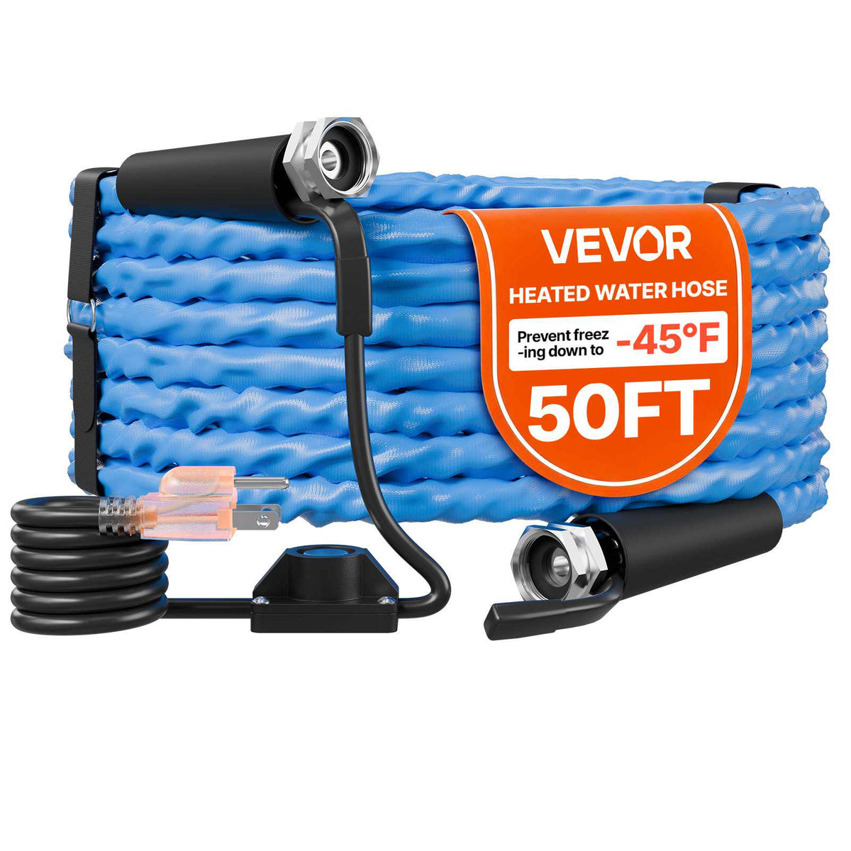 50FT Heated Water Hose for RV Antifreeze to -45°F Drinking Water Hose, 5/8" ID, Corrugated Surface, Built-in Thermostat, Freeze & Leak-Proof, Lead and BPA Free, Fast Heating for RV Camping