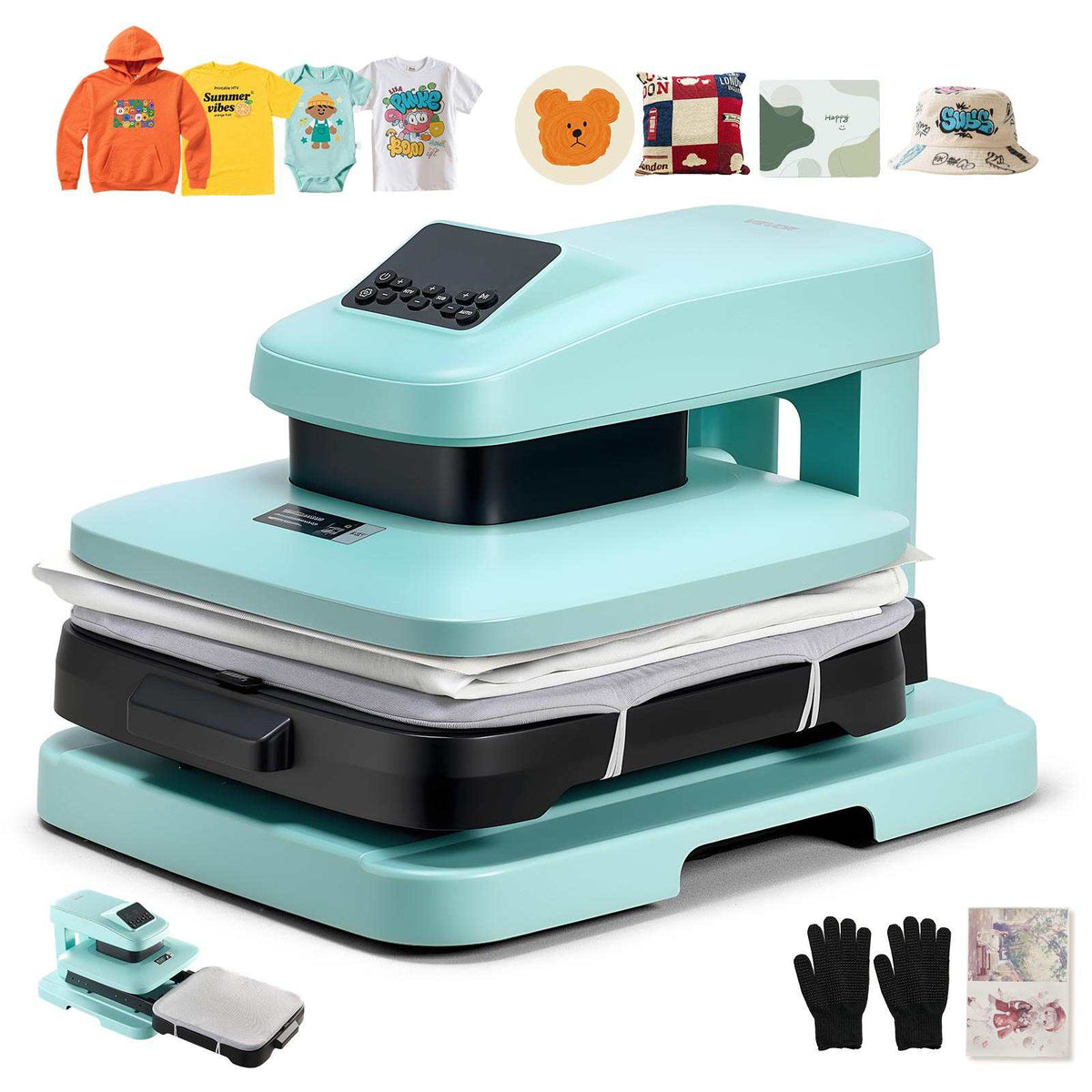 Auto Heat Press Machine 15 x 15 inch T-Shirt Press Machine Green, Auto Release and Adjustable Pressure, Digital Display, Rapid and Even Heating, for Sublimation, Vinyl, Heat Transfer Projects