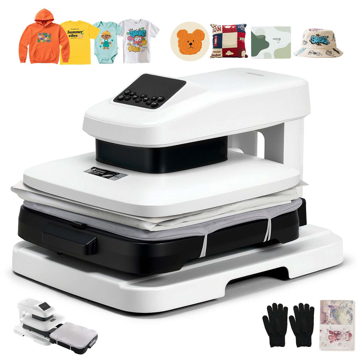 Auto Heat Press Machine 15 x 15 inch T-Shirt Press Machine White, Auto Release and Adjustable Pressure, Digital Display, Rapid and Even Heating, for Sublimation, Vinyl, Heat Transfer Projects