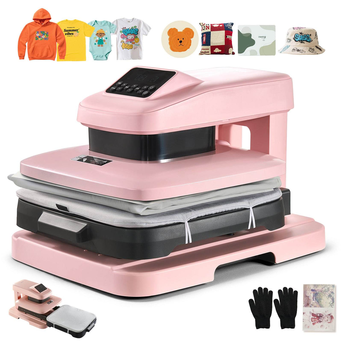Auto Heat Press Machine 15 x 15 inch T-Shirt Press Machine Pink, Auto Release and Adjustable Pressure, Digital Display, Rapid and Even Heating, for Sublimation, Vinyl, Heat Transfer Projects