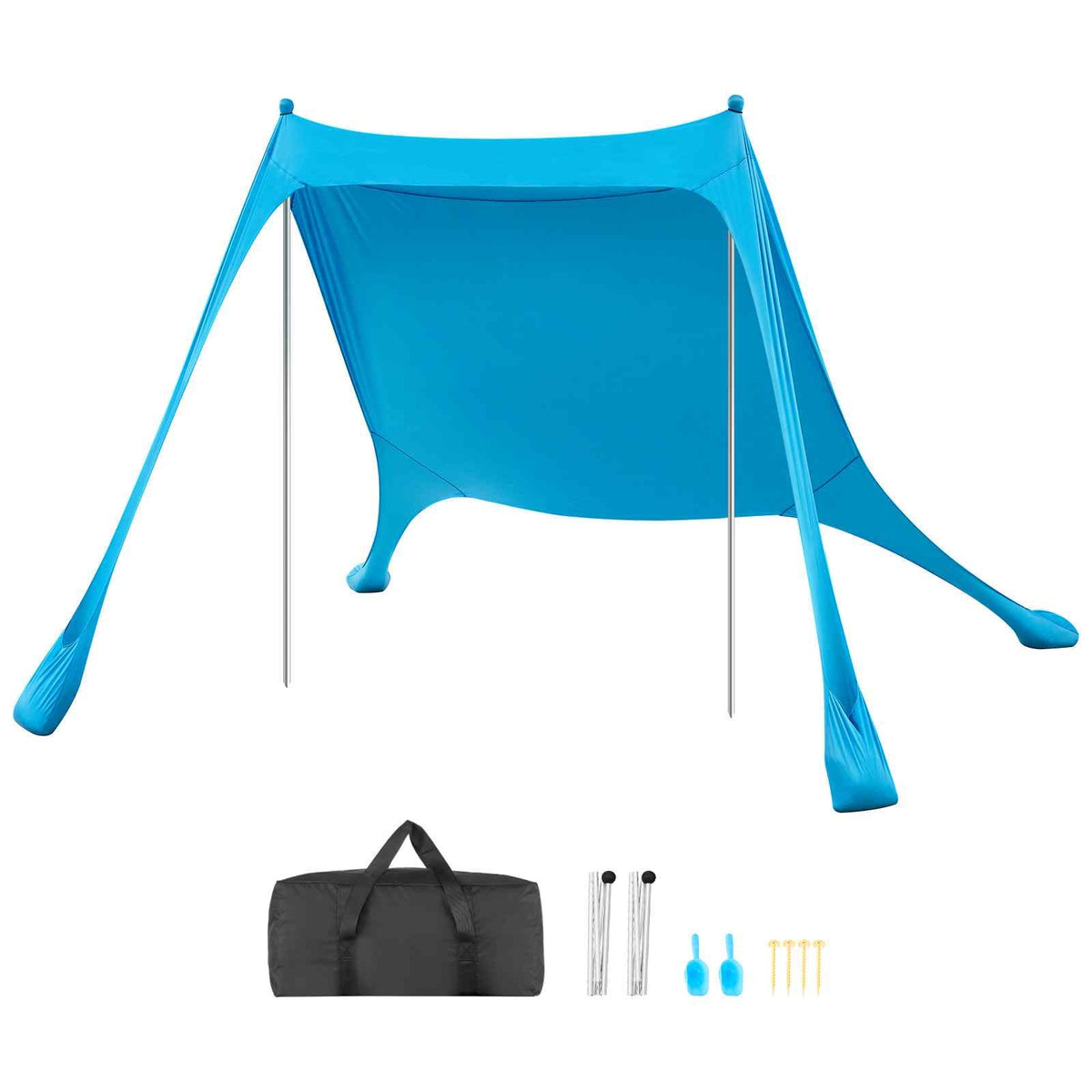 Beach Tent Sun Shelter, UPF50+ Sun Protection, 6.6 ft Tall, 7.5x7.5 ft, Easy Pop Up Beach Canopy with Sandbags, Stability Poles, Sand Shovels, Portable Shade for Family Outings, Camping, Fishing