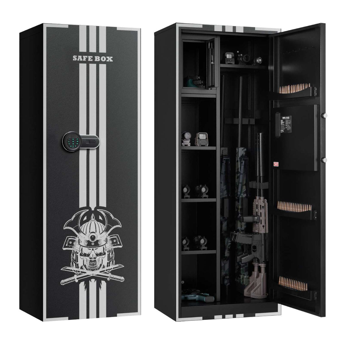 4 Gun Safe, Long Gun Cabinet for Rifles and Pistols, Quick Access Rifle Safe with 3 Ammo Slots and 2 Adjustable Racks, Large Digital Cabinet with Key and Password Lock