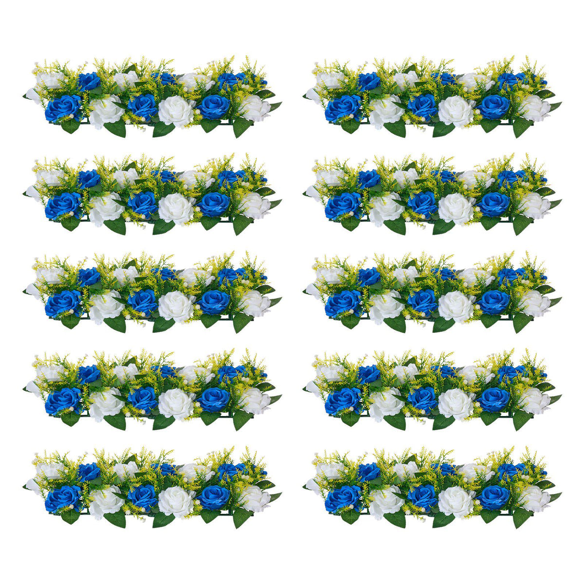 Flower Ball Arrangement Bouquet 10 PCS, 19.6 x 8.6 Inch Artificial Flower Balls Wedding Table Centerpieces, Faux Rose Arrangements for Wedding Centerpiece Home Decoration, Blue and White Roses