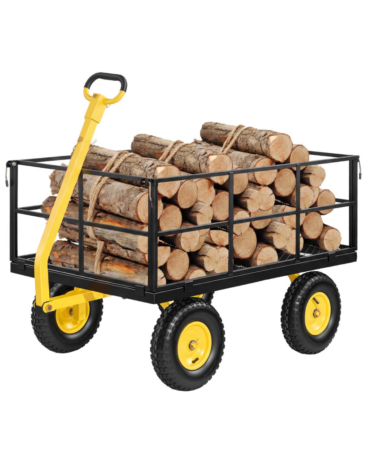 Steel Garden Cart, 1400 lbs Heavy Duty Pullable Garden Wagon Yard Cart, 2 in 1 Outdoor Metal Utility Wagon Yard Trailer with 13" All Terrain Tires, Mesh Detachable Sides and 180° Rotating Handle