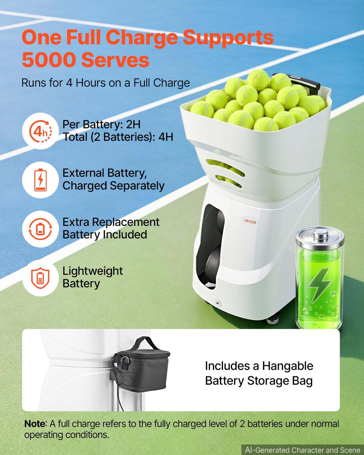 Tennis Ball Machine,4H Runtimeand110 Ball Capacity Auto Ball Launcher, for Beginners and Pro Practice Training, with App Remote Control, Spin Control, 2 Training Modes, and Speeds up to 75MPH