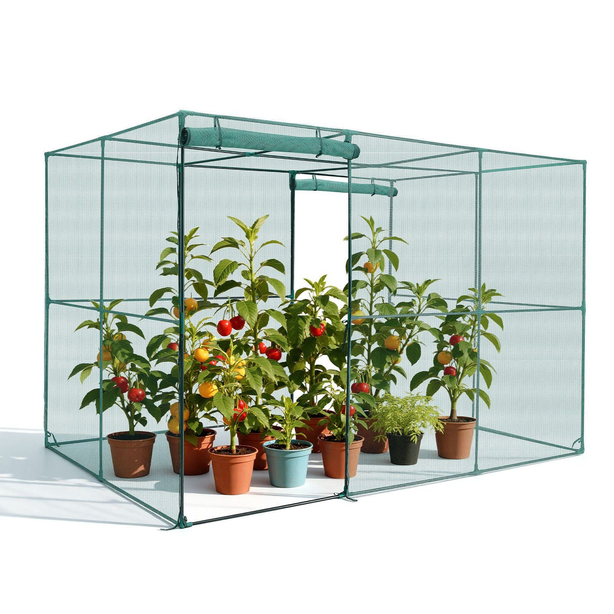 Crop Cage, 9.5 x 6.36 x 6.36 ft Plant Protection Tent with Zippered Door, Wind-Resistant Tall Crop Cage, Easy to Install, Outdoor Raised Bed Cover, Tomato Plant Netting for Garden Patio Lawn